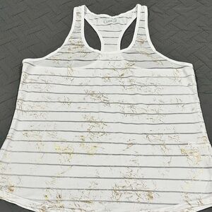 Zyia Activewear size medium Havanna White Gold Foil racer back striped tank top